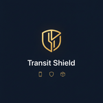 Transit Shield delivery insurance product image with dark navy and gold branding