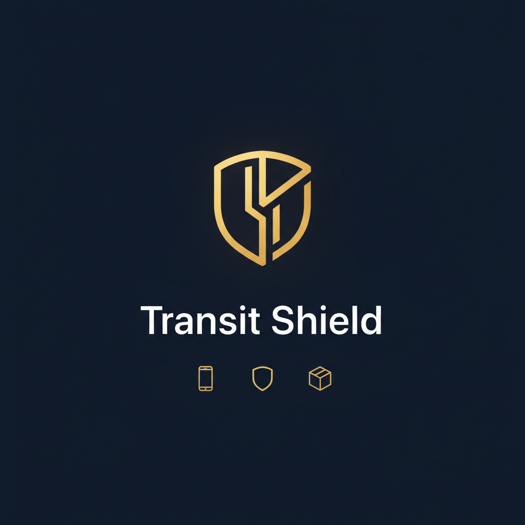 Transit Shield delivery insurance product image with dark navy and gold branding